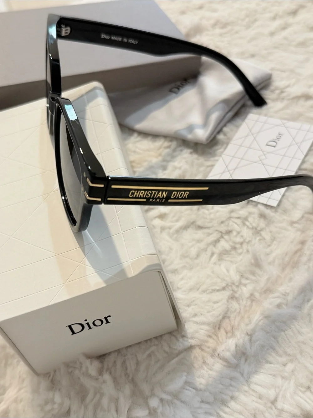 Christian Dior Black Square Sunglasses with Dark Gold Lenses